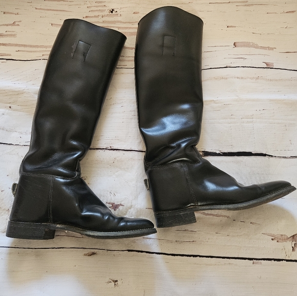 Marlborough Shoes - Marlboro English Horse Riding Tall Black Leather Boots Size (EU 4 1/2) US 7